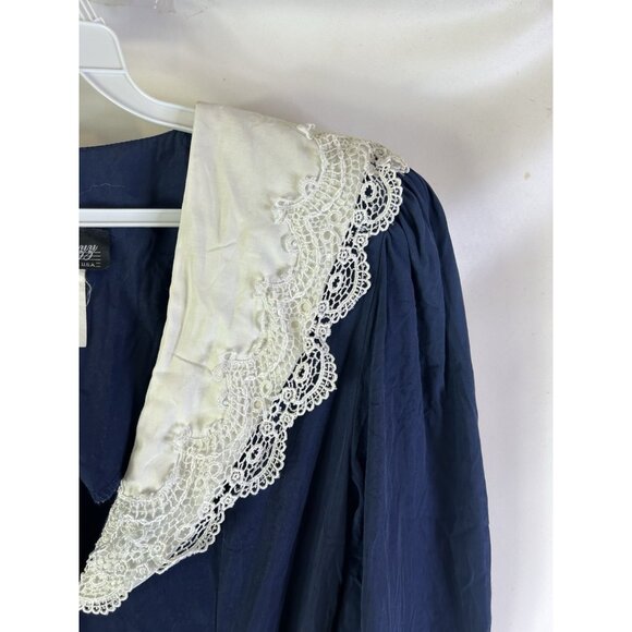 Vintage 80s Lace Trim Collar Puff Sleeve Button Dress USA Grunge Cottag - Picture 4 of 8